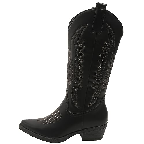 Queentina Damen Cowboystiefel Stiefel Absatz Boots Stickerei BJ1573 Schwarz 36 von Queentina