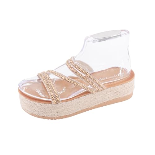 Queentina Damen Sandalen Glitzer Plateau Sandaletten Sommer Schuhe WPL-006 (Camel 36) von Queentina