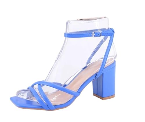 Queentina Damen Sandalen Riemchen Absatz High Heels Sandaletten Tanzschuhe BL6590 Blau 40 von Queentina