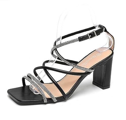 Queentina Damen Sandalen Riemchen Glitzer Absatz High Heels Sandaletten Tanzschuhe BL6602 Schwarz 36 von Queentina