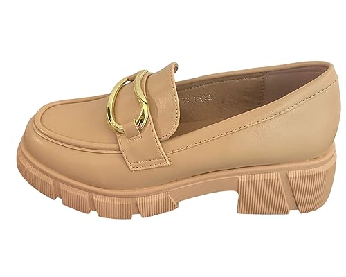 Queentina Damen Slipper Plateau Halbschuhe Absatz Loafer Mokassins HXL-1 Beige 38 von Queentina