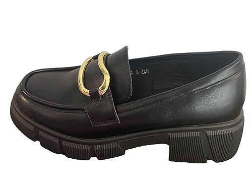 Queentina Damen Slipper Plateau Halbschuhe Absatz Loafer Mokassins HXL-1 Schwarz 36 von Queentina