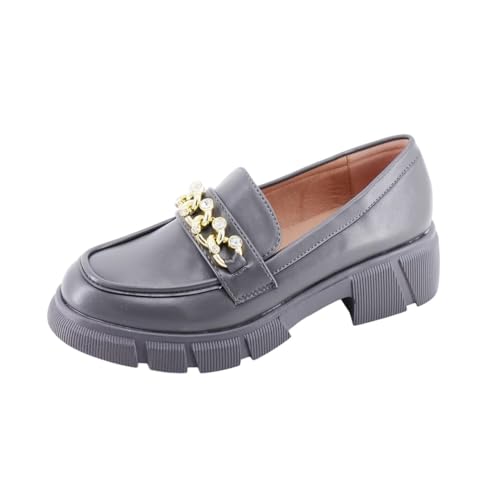 Queentina Damen Slipper Plateau Halbschuhe Absatz Loafer Mokassins HXL-2 Grau 36 von Queentina