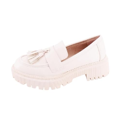 Queentina Damen Slipper Plateau Halbschuhe Absatz Loafer Mokassins HXL-3 Beige 38 von Queentina