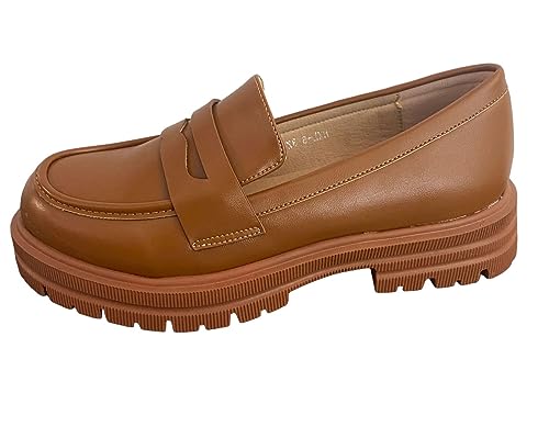 Queentina Damen Slipper Plateau Halbschuhe Absatz Loafer Mokassins HXL-6 Camel 38 von Queentina