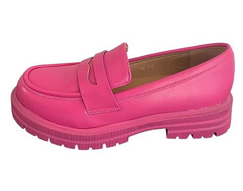 Queentina Damen Slipper Plateau Halbschuhe Absatz Loafer Mokassins HXL-6 Fuchsia 37 von Queentina