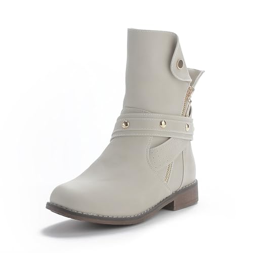 Queentina Damen Stiefeletten warm gefüttert Nieten Boots Biker Stiefel BH201 Beige 37 von Queentina