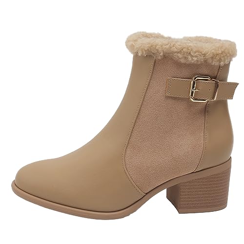 Queentina Damen Stiefeletten Absatz elegant gefüttert Stiefel Boots Herbst Winter K1050 Khaki 36 von Queentina