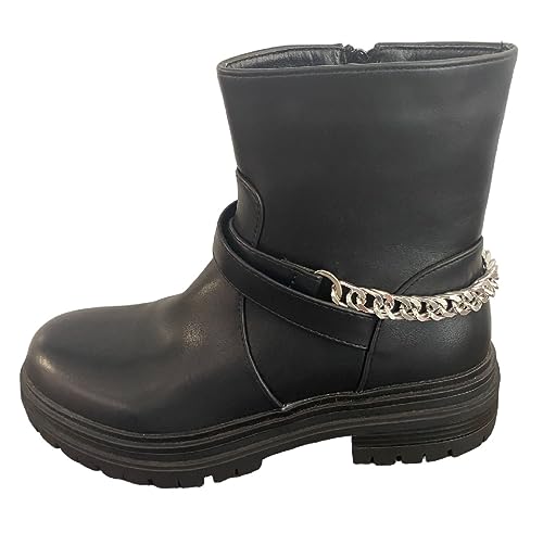 Queentina Damen Stiefeletten Boots mit Kette Plateau Stiefel Absatz BJ1596 Schwarz 36 von Queentina