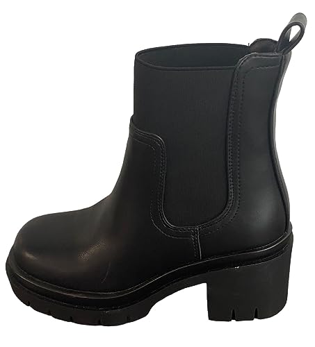 Queentina Damen Stiefeletten Plateau Absatz Boots Schlupfstiefel Herbst Frühling BJ11-9 Schwarz 36 von Queentina