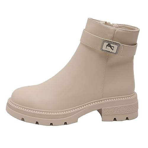 Queentina Damen Stiefeletten Plateau Absatz Boots Stiefel leicht gefüttert K1051 Beige 41 von Queentina