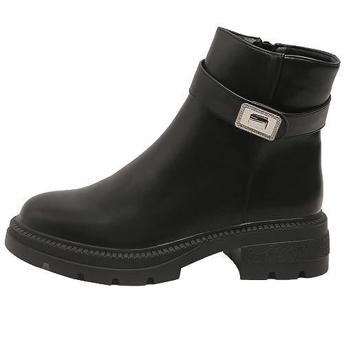 Queentina Damen Stiefeletten Plateau Absatz Boots Stiefel leicht gefüttert K1051 Schwarz 36 von Queentina