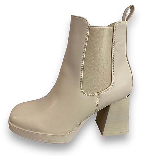 Queentina Damen Stiefeletten Plateau High Heels Absatz Boots Elegant BJ11-10 Beige 36 von Queentina