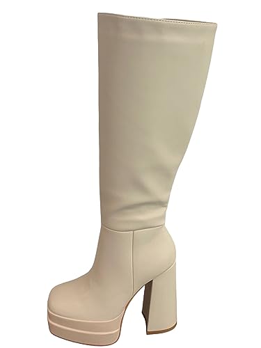 Queentina Damen Stiefeletten Plateau High Heels Absatz Boots Stiefeletten hoch BJ11-13 Beige 36 von Queentina