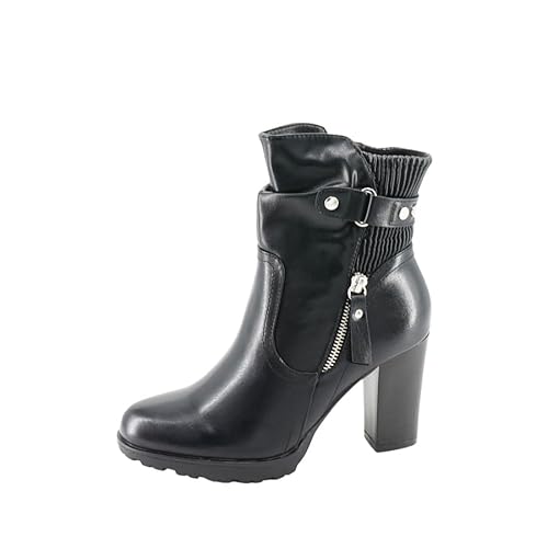 Queentina Damen Stiefeletten Plateau High Heels Absatz Boots elegant hoch 66021 Schwarz 36 von Queentina