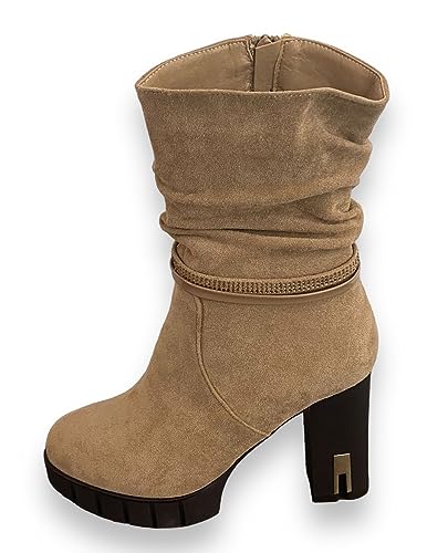 Queentina Damen Stiefeletten Plateau High Heels Absatz Boots elegant hoch B2715 Khaki 36 von Queentina