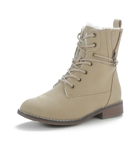 Queentina Damen Stiefeletten warm gefüttert Boots Schnürstiefeletten Winter Schuhe D10 Beige 36 von Queentina