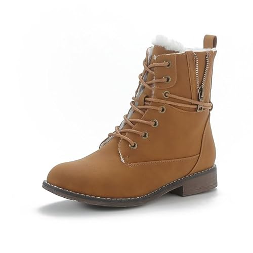 Queentina Damen Stiefeletten warm gefüttert Boots Schnürstiefeletten Winter Schuhe D10 Camel 38 von Queentina