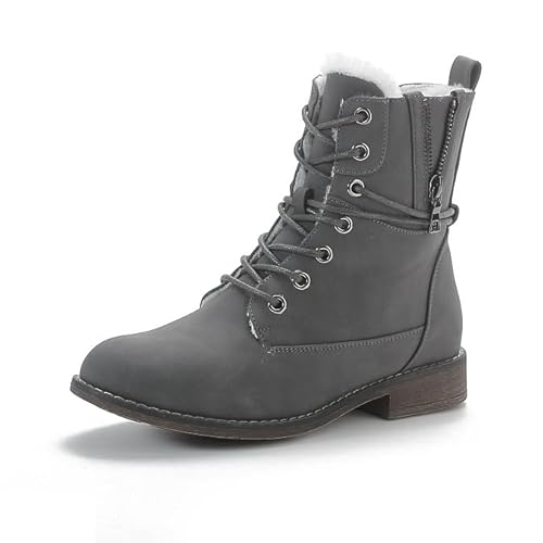 Queentina Damen Stiefeletten warm gefüttert Boots Schnürstiefeletten Winter Schuhe D10 Grau 36 von Queentina