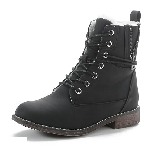 Queentina Damen Stiefeletten warm gefüttert Boots Schnürstiefeletten Winter Schuhe D10 Schwarz 37 von Queentina