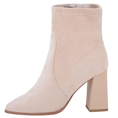 Queentina Stiefeletten Damen mit Absatz Gestrickt Obermaterial High Heels 1033 Beige 39 von Queentina