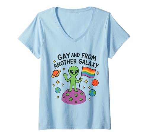 Damen Lustiges LGBTQ+ Alien Pride Zitat Weltraum Planet Design T-Shirt mit V-Ausschnitt Damen Lustiges LGBTQ+ Alien Pride Zitat Weltraum Planet Design T-Shirt mit V-Ausschnitt von Queer Cosmos Collective