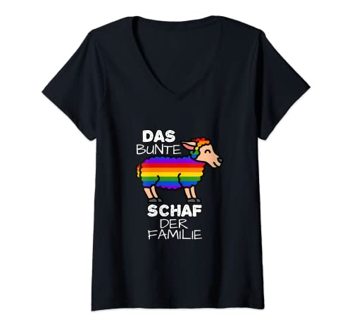 Damen Das Bunte Schaf Der Familie LGBTQ Accessoires Pride T-Shirt mit V-Ausschnitt von Queer Kleidungsstücke
