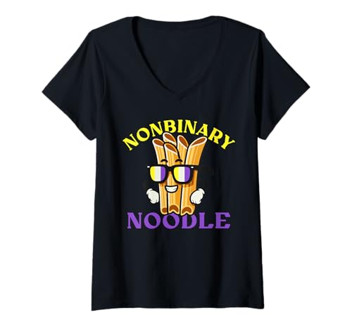 Damen Nonbinary Noodle Penne Pasta Lover Lustiger LGBTQ T-Shirt mit V-Ausschnitt Damen Nonbinary Noodle Penne Pasta Lover Lustiger LGBTQ T-Shirt mit V-Ausschnitt von Queer Pride Month Enby LGBTQ Ramen Humor Design