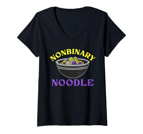 Damen Nonbinary Noodle Ramen Lover Lustiger LGBTQ Ally Pride T-Shirt mit V-Ausschnitt Damen Nonbinary Noodle Ramen Lover Lustiger LGBTQ Ally Pride T-Shirt mit V-Ausschnitt von Queer Pride Month Enby LGBTQ Ramen Humor Design