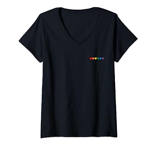 Damen LGBT Rainbow Pride Hearts Homosexuell und Lesben Zeug Stolz Queer T-Shirt mit V-Ausschnitt Damen LGBT Rainbow Pride Hearts Homosexuell und Lesben Zeug Stolz Queer T-Shirt mit V-Ausschnitt von Queer Pride Shop