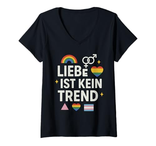 Damen Liebe is kein Trend LGBTQ CSD Pride Month T-Shirt mit V-Ausschnitt Damen Liebe is kein Trend LGBTQ CSD Pride Month T-Shirt mit V-Ausschnitt von Queer Regenbogen LGBTQ+ Pride Designs