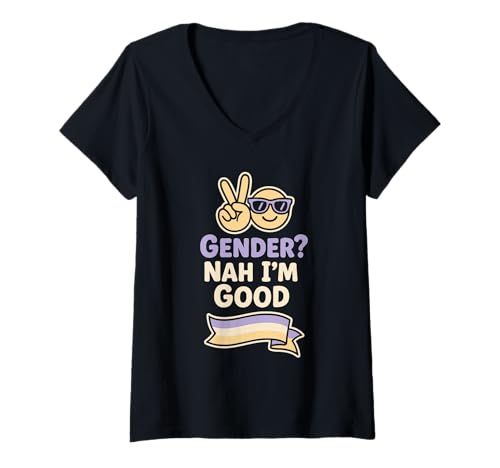 Damen Nonbinary Pride Beyond Binary Sie Them LGBTQ Humor T-Shirt mit V-Ausschnitt von Queer Visibility Chill Identity Genderfluid Gift
