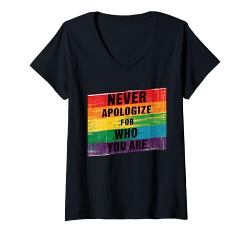 Damen Entschuldige dich niemals dafür, wer du bist Gay Ally LGBTQ Pride Month T-Shirt mit V-Ausschnitt von Queer & Co Apparel.USA