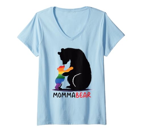 Damen Mama Bear LGBT Mom - Mutter Sohn Tochter LGBTQ Pride Monat T-Shirt mit V-Ausschnitt von Queer & Co Apparel.USA