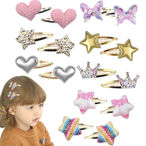 8 Paare Kinder Haarspangen,Haarschmuck Mädchen, Bunt Haarspangen Mädchen Glitzer, Süße Metall Haarnadeln,Stern Haarspangen, Krone Stern Herz Schmetterling Haarspangen Glitzer Haarklammern Süße von Queerelele