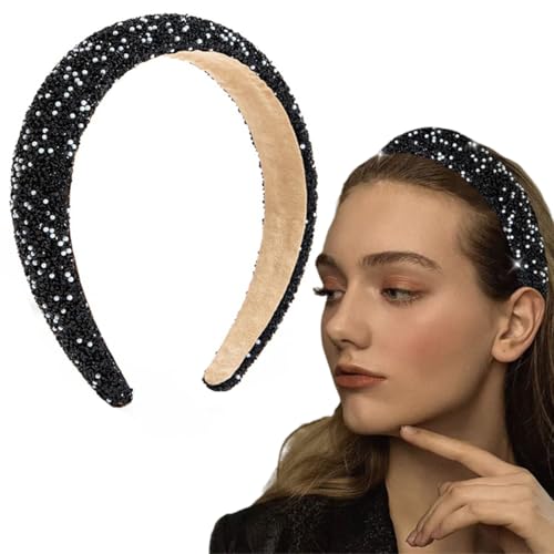 Haarreifen Mädchen Strass Stirnband Kristall haarreifen Damen Haarreif Glitzer Strass Haarreif Breit Haarband Stirnbänder Mode Haarschmuck Haarreifen Mädchen Schwarz Haarband für Frauen Mädchen von Queerelele