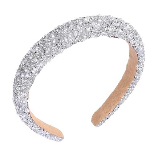 Strass Stirnband Kristall Haarreifen Damen Haarreif Glitzer Strass Haarreif Breit Haarband Stirnbänder Mode Haarschmuck Haarreifen Mädchen Silber Haarband für Frauen, Hochzeit Braut Haarschmuck von Queerelele