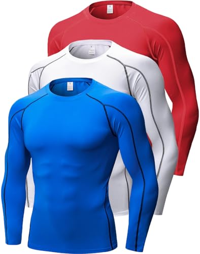 3er-Pack Herren Kompressionsshirts Langarm Athletic Workout Tops Gym Unterhemden Active Sports Baselayer von Queerier