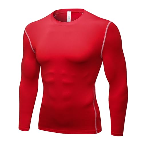 Herren Kompressions-Langarm-Shirts, Cool Dry Sport Workout Unterwäsche Shirt Athletic Baselayer Running Gym Tops, Rot/Ausflug, einfarbig (Getaway Solids), L von Queerier