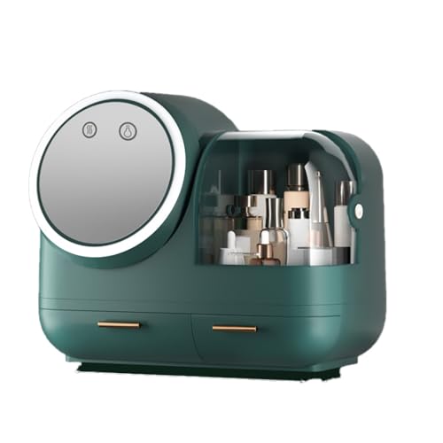 Make-up Kosmetikkoffer Kosmetik Organizer Aufbewahrungsbox mit LED Licht Spiegel Makeup Organizer, Cosmetic Storage Display Case, Make up Countertop She von Queeucaer