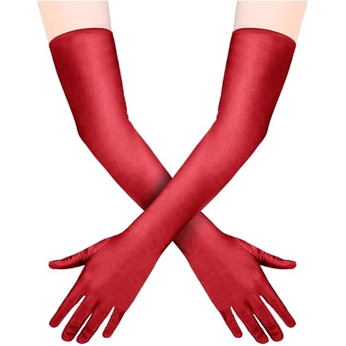 Quelcc Rot Handschuhe, Lange Handschuhe Damen, Abendhandschuhe Lang Opernhandschuhe 1920s Style, Satin Abendhandschuhe für Classic Opera Party HalloweenKarneval Kostüm… von Quelcc