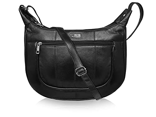 Quenchy London Damen Lederhandtasche Weiches Schwarzes Leder – Damen Schultertasche – 5 RV Fächer - Hauptfächer mit Reißverschluss – Régenschirm Fach- Medium - Frauen Handtaschen QL174K von Quenchy London