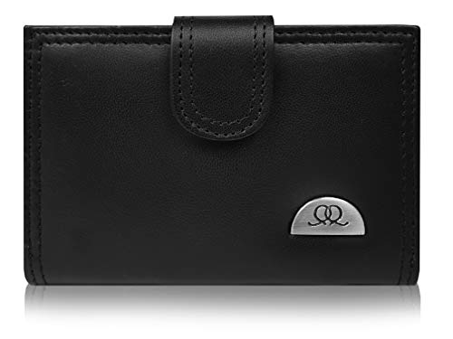 Quenchy London Geldbörse aus Leder, RFID-blockierend, mit Reißverschluss, Münzfach, 10 Kreditkartenfächer, 12 x 2,5 x 9 cm QL116K (Schwarz) von Quenchy London