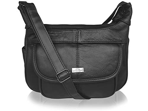 Quenchy London Lederhandtasche - Cross Body, Designer-Schultertasche mit einfachem Gurt für Damen - 5 Fächer - Echtes Kuhleder - QL747K von Quenchy London