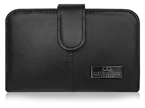 Quenchy London Geldbörse aus echtem Leder, RFID- und NFC-blockierend, mit 2 Münzfächern mit Reißverschluss, 5 Münzfächer, 6 Fächer für Kreditkarten, 14 cm x 10 x 3 cm, QL841225K von Quenchy London