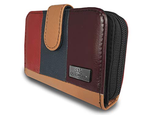Quenchy London Damen RFID-blockierende Ledergeldbörse – mehrere Debit- oder Kreditkartenfächer und Taschen mit Reißverschluss – Münzfach mit Reißverschluss – Ql841qa von Quenchy London