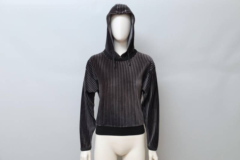 1980Er Jahre Dorothée Bis Schwarz-Grau Gestreifter Velour-Hoodie - S/Medium von QuerelleDesFemmes