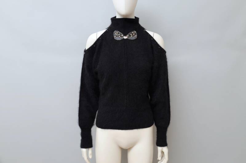 Ende Der 1970Er/Anfang 1980Er Jahre Thierry Mugler Perlenschleifen-Applikation Schwarzer Angora-Pullover von QuerelleDesFemmes
