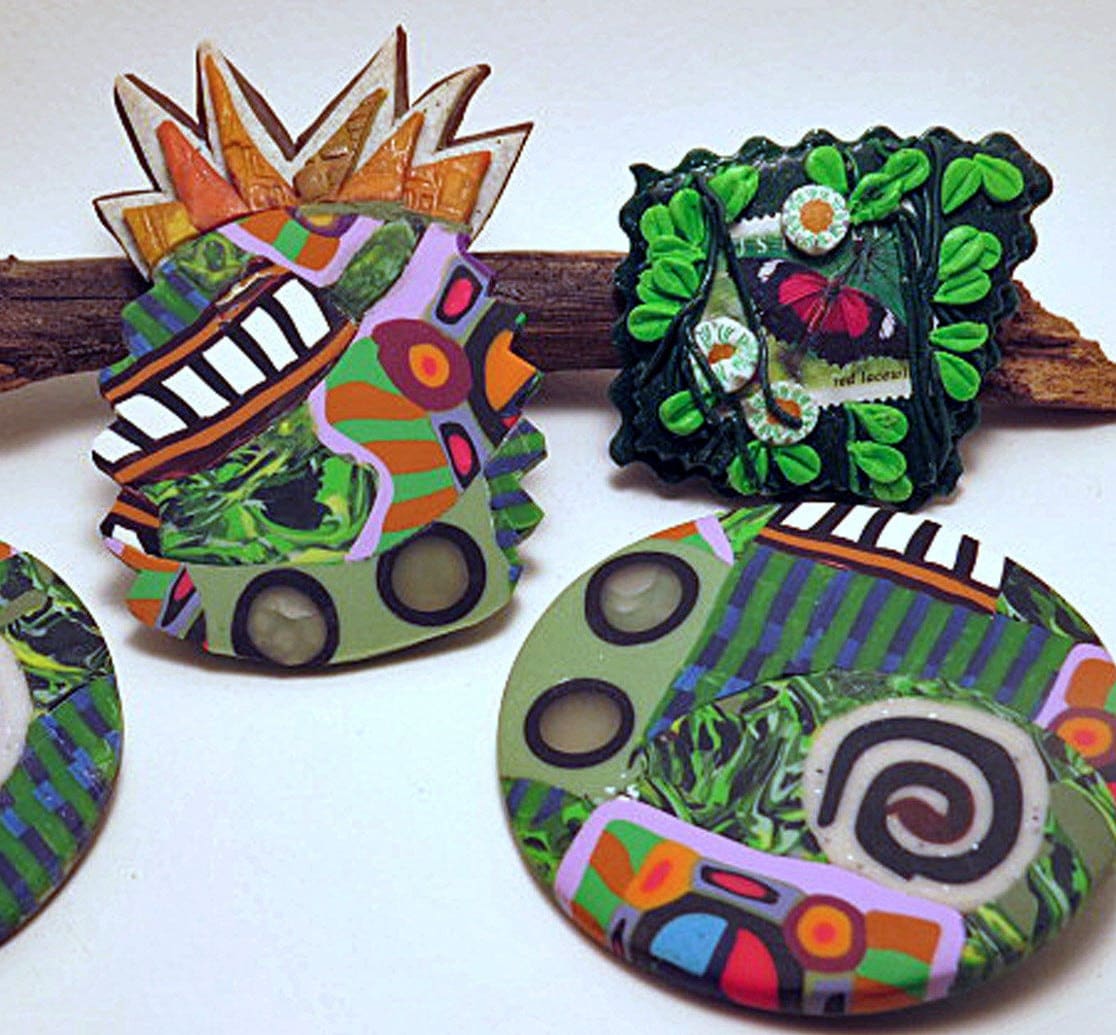Polymer Clay Collage Brosche Handgemachter Spaß-Pin von QuerkyBitsbyKerry