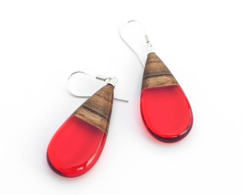 Holz Und Roten Epoxid-Harz-Teardrop-Ohrringe/Rote Ohrringe Natur Schmuck Statement Holz Und Roten Epoxid-Harz-Teardrop-Ohrringe/Rote Ohrringe Natur Schmuck Statement von QueseraPL